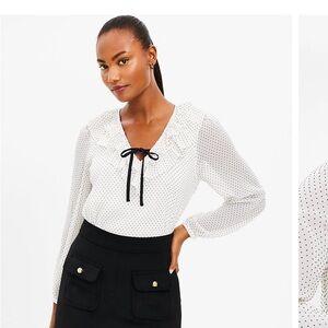 NWT Loft Flocked Dot Neck Ruffle Blouse